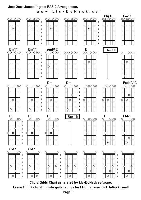 Chord Grids Chart of chord melody fingerstyle guitar song-Just Once-James Ingram-BASIC Arrangement,generated by LickByNeck software.